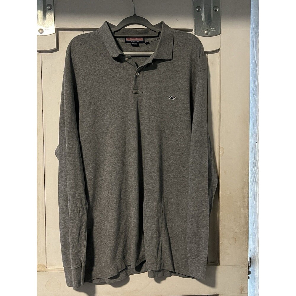 Vineyard Vines men long sleeve pique polo shirt top Gray 2XL